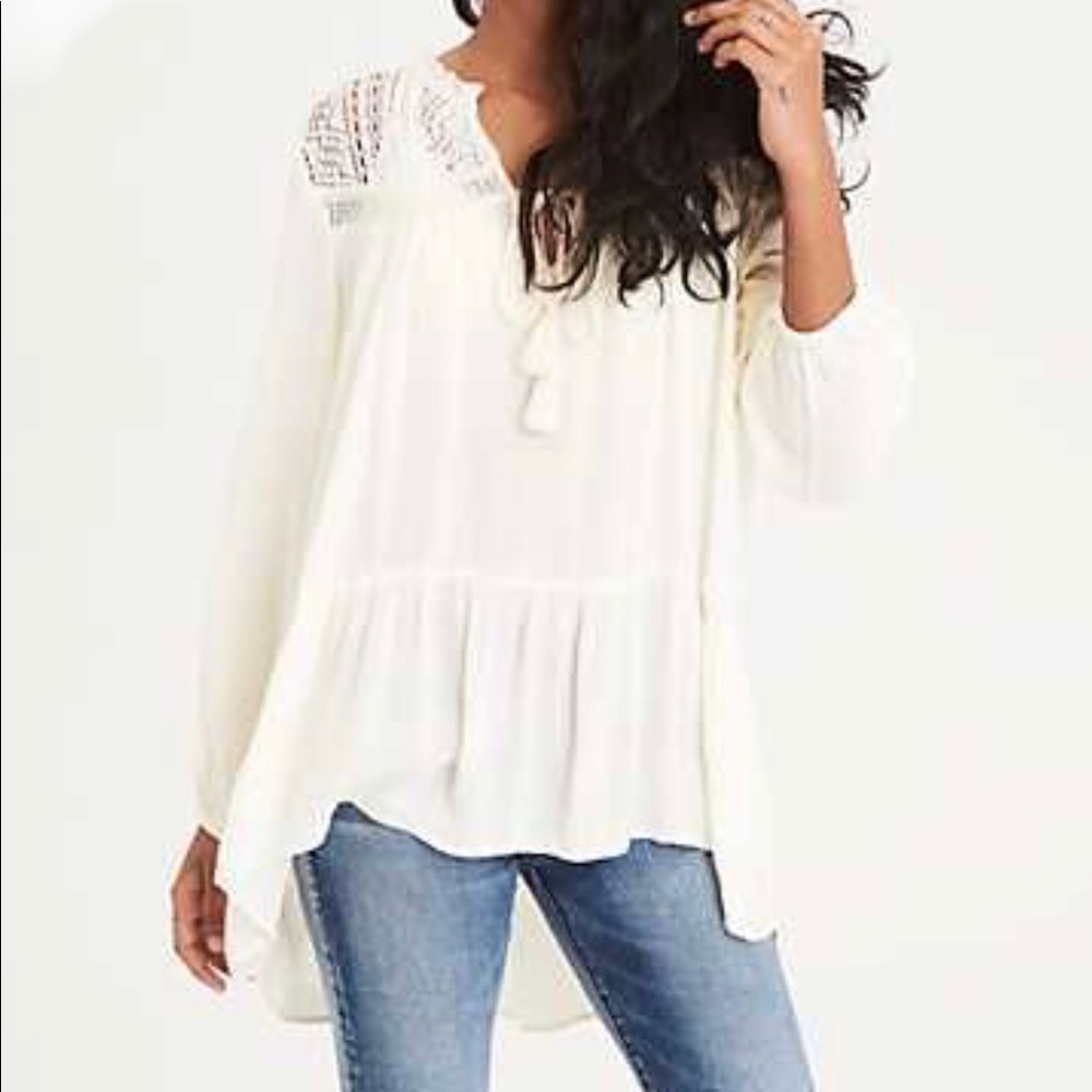 AMERICAN EAGLE Lace Inset Long Sleeve Tunic